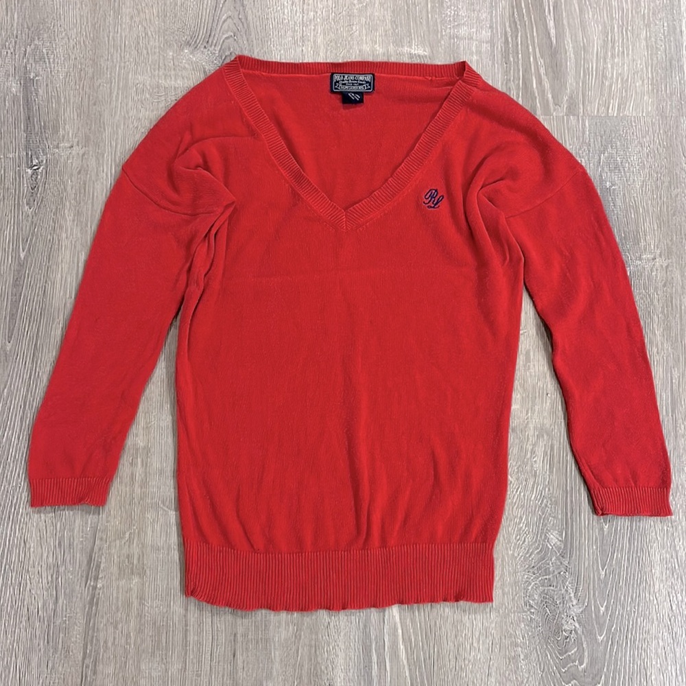Y2K Polo Jeans Company Ralph Lauren 7/8 sleeve V Neck Sweater